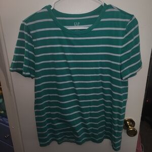 GAP Green and White Striped T-Shirt